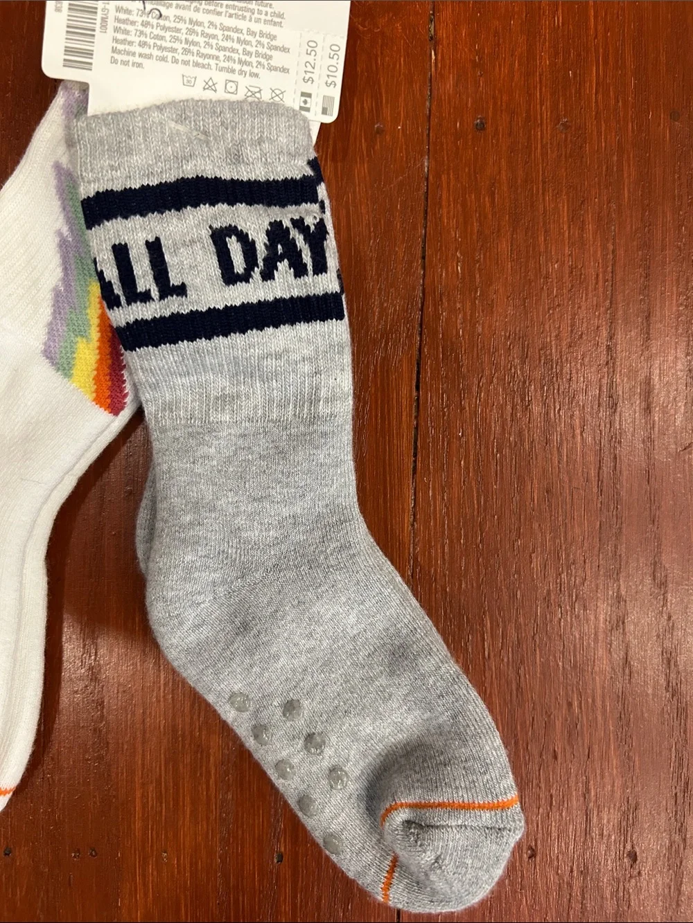 Gymboree Kids' Crew Socks - White & Gray with Rainbow Lightning